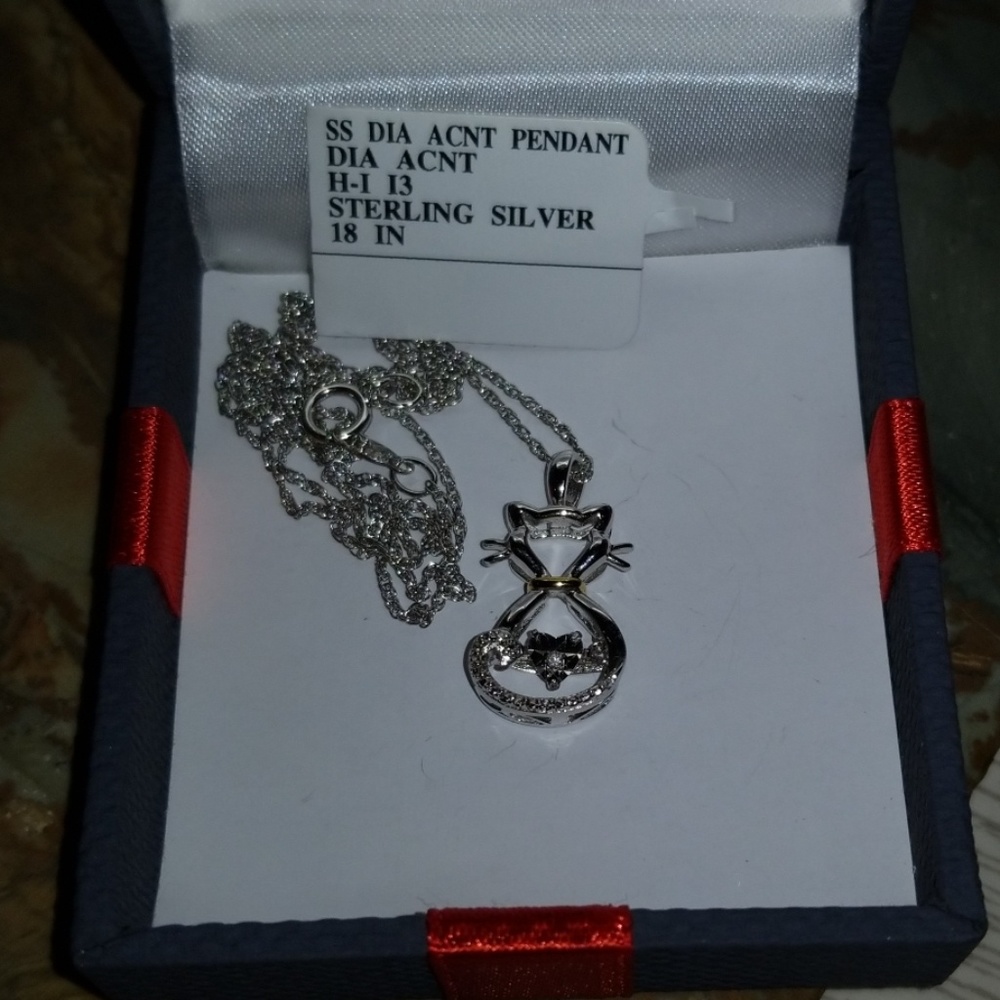 Diamond accent silver cat necklace